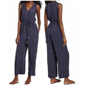 Raga NWT My Oasis Jumpsuit Size S Blue Sleeveless Tassel Waist Tie Pockets Boho